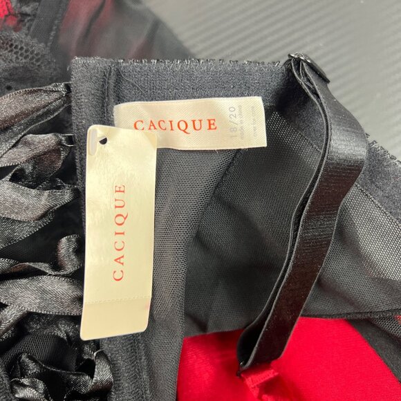 NWT Cacique Womens Red & Black Lace Corset Bustier Top Size 18/20 Boning Lace Up - Picture 5 of 8